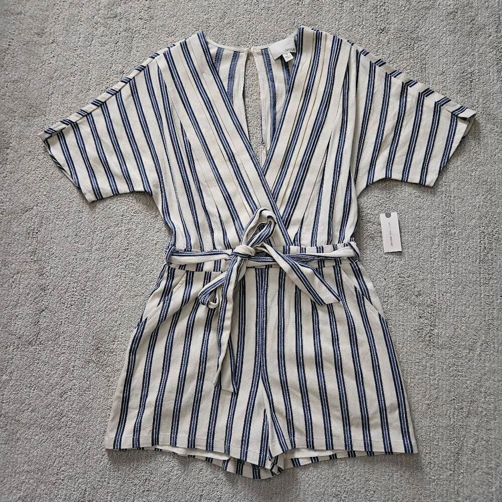 Anthropologie Greylin Blue and Cream Striped Josie Romper Size XS